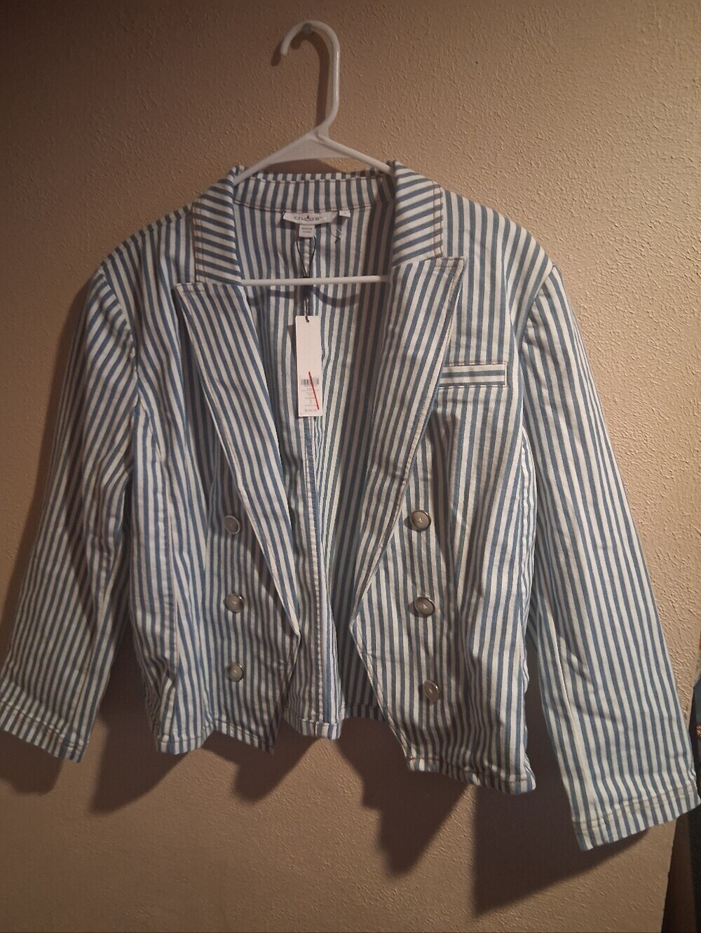 Chico's NWT Mercado Stripe Denim Blazer Nautical Blue White 3/16 - Picture 3 of 7